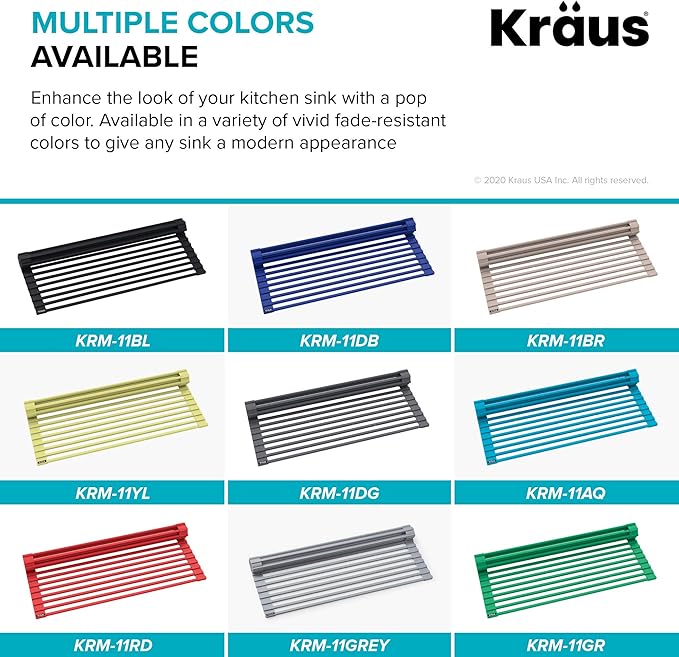 Kraus Multipurpose Workstation Sink Roll-Up Dish Drying Rack, Colander and Trivet in Black, KRM-11BL (Pack of 2)