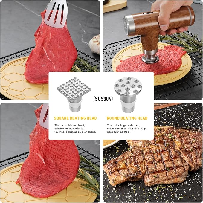 Electric Meat Tenderizer Tool,Cordless Meat Tenderizer Machine with 2 Stainless Steel Meat Mallet,Kitchen Essentials For Tenderizing Steak/Beef/Chicken Chops (brown)