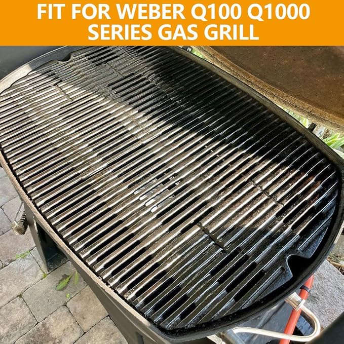 BBQ-PLUS 7583 Cast Iron Cooking Grate for Weber Q200 Q220 Q2000 Q2200 Series,Grill Grate Accessories Replacement for Weber 396000 396001 566001 566002 566014 Char Q,21-1/2 x 15-1/4" with Carry Bag
