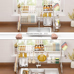 PUSDON Over Sink Dish Drying Rack Stainless Steel, Adjustable Large Dish Drainer for Storage Kitchen Organization Silver 2 Tier - Standard(26"-38")