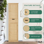 Iwell Tall Narrow Storage Cabinet with Doors, Rattan Cabinet with Adjustable Shelves, Freestanding Linen Storage for Living Room, Entryway, Kitchen, Bathroom, Natural