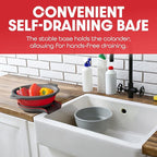 Strainer with Self-Draining Base (5QT) Over-Sink Collapsible Kitchen Colander Set with Side-drain Base for Pasta Vegetables and Fruit, XL Large Capacity, Dishwasher Safe (5-Quart) Red/Gray