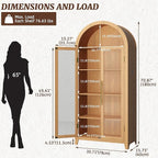 Arch Storage Cabinet with Tempered Glass Door, 71” Arched Display Floor Cabinet, 5 Tier Farmhouse Buffet with Storage for Dining Room, Living Room, Home Office or Kitchen(Oak)