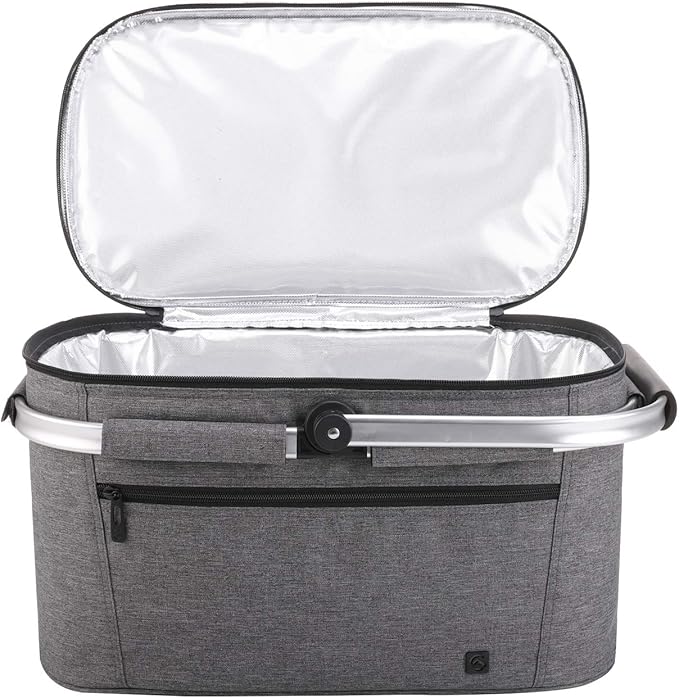 ALLCAMP OUTDOOR GEAR Large Picnic Basket 32L Shopping Basket Grocery Bags Folding Insulated Strong Aluminum Frame Basket (Large Gray)