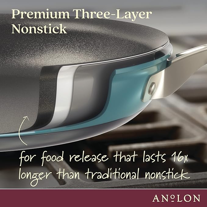 Anolon Achieve Hard Anodized Nonstick Saucepot with Lid, 4 Quart, Teal
