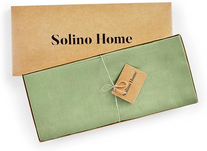 Solino Home Linen Table Runner 120 Inches Long - 100% Pure Linen Laurel Green Dining Table Runner 14 x 120 Inch for Summer, Fall, Autumn - Fete