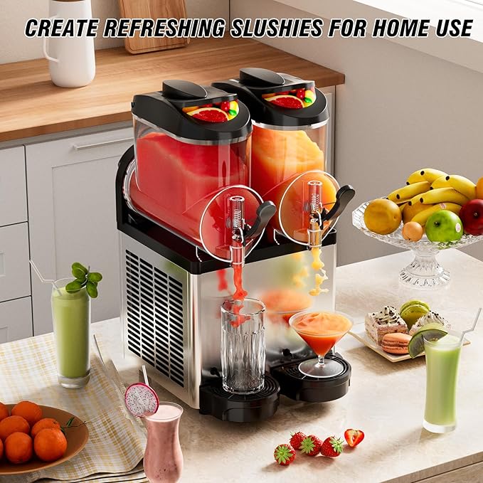 Ultimate Commercial Slushy Machine – 12X2 Tank Stainless Steel Slush Machine,Commercial Frozen Drink Maker for Juices, Margaritas, and Cocktails – Ideal for Bars and Restaurants