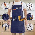 Canvas Aprons for Men Chef Apron, Work Apron with Large Pockets - 16oz Heavy Duty Cross Back, BBQ, Cooking