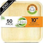 Raj Eco Compostable Palm Leaf Plates Like Bamboo Plates Disposable - 10 Inch Square 50 Party Plate, Natural Wooden, Eco-Friendly, Fancy Biodegradable & Disposable Wedding Picnic Plate