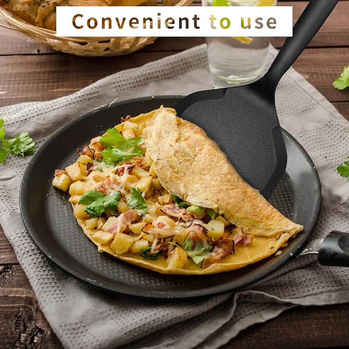 Dioycli Silicone Spatula Turner Wide pancake flipper, Non Stick Egg Flipper Spatula Bpa Free Tamagoyaki, Black, 2 Pieces for Cake Egg Pizza Steak Fish