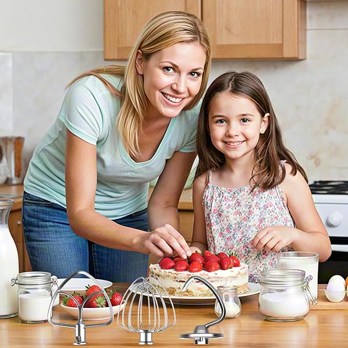 3-Piece Set Mixer Accessories for KitchenAid 4.5QT Tilt-Head Stand Mixers – K45WW, K45DH & K45B Replacement, All Stainless Steel, Dishwasher Safe