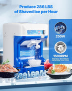 VEVOR Commercial Ice Shaver Crusher,286lbs Per Hour Electric Snow Cone Maker with 2L Ice Cube Box, 250W 1500RPM Tabletop Shaved Ice Machine for Parties Events Snack Bar, Home and Commercial Use (Blue)