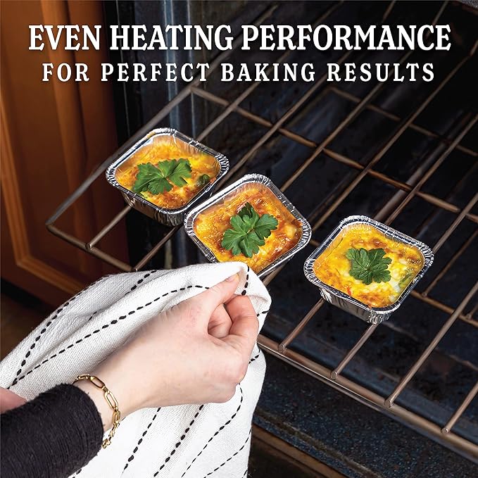 PLASTICPRO Disposable 3'' X 3 X 2'' Inch Square Aluminum Tin Foil Baking Pans Bakeware - Cookware Perfect for Baking Cakes,Brownies,Bread, Meatloaf, Lasagna, Pack of 50