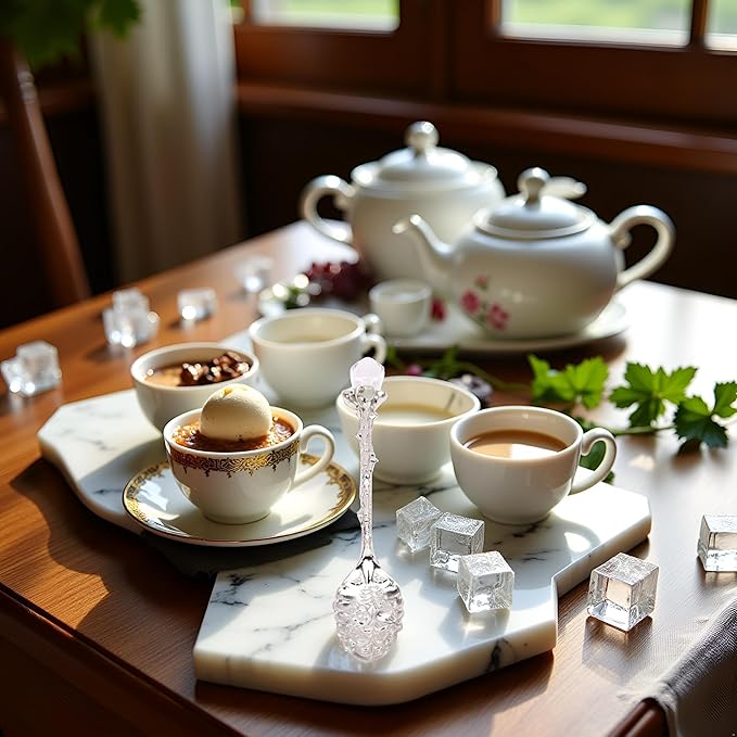 Crystal Coffee Spoon Vintage Floral Carved Long Handle Ice Cream Tea Spoon,Silver Diamond RHinestone