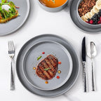 AmorArc Ceramic Plates Set of 6,10.25 Inch Speckled Dinner Plates with Handpainted Rustic Terracotta Underside,Modern Dinnerware Dishes Set for Kitchen,Microwave & Dishwasher Safe-Gray