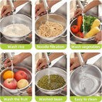 3Qt Metal Colander with Handle, Stainless Steel Strainer for Kitchen, Mesh Strainer for Washing Pasta, Spaghetti, Berry, Fruit, Vegetable, Rice Washer, Fast Draining, Dishwasher Safe