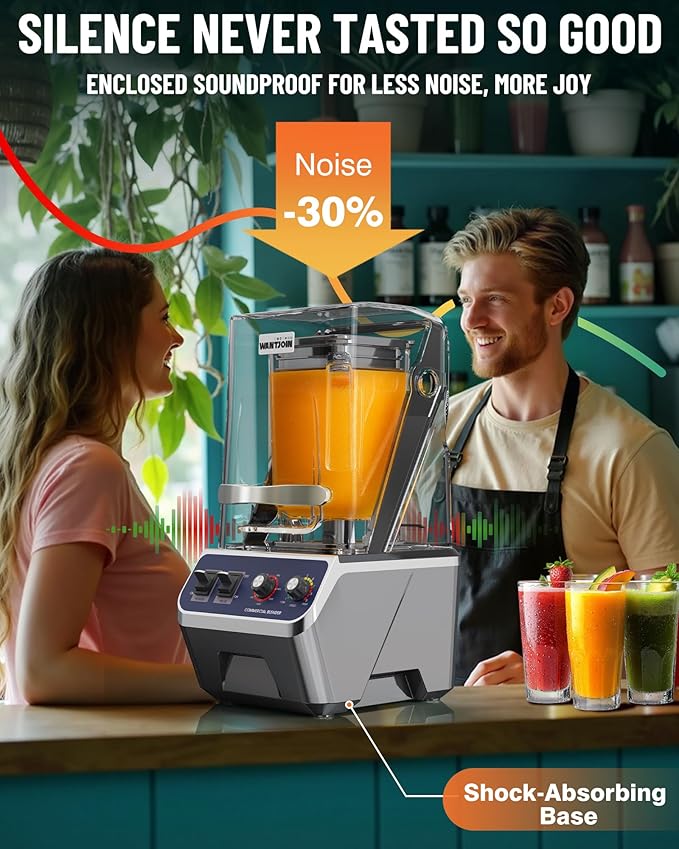 WantJoin Commercial Blender For Smoothies - 68Oz Professional Quiet Smoothie Blender with Shield, 2200W Upgraded Motor, 9 Speeds, 1-660s Timer, Blenders for Frozen Drinks Juice,Dishwasher Safe