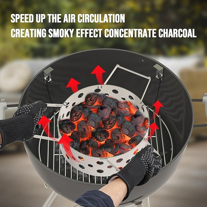 Skyflame Charcoal Heat Controller for 22”/26” Kettle Grills, Stainless Steel BBQ Smoking Gilling Kit with Ceramic Heat Deflector Plate - U.S. Design Patent, Turns Your Charcoal Grill Into a Smoker