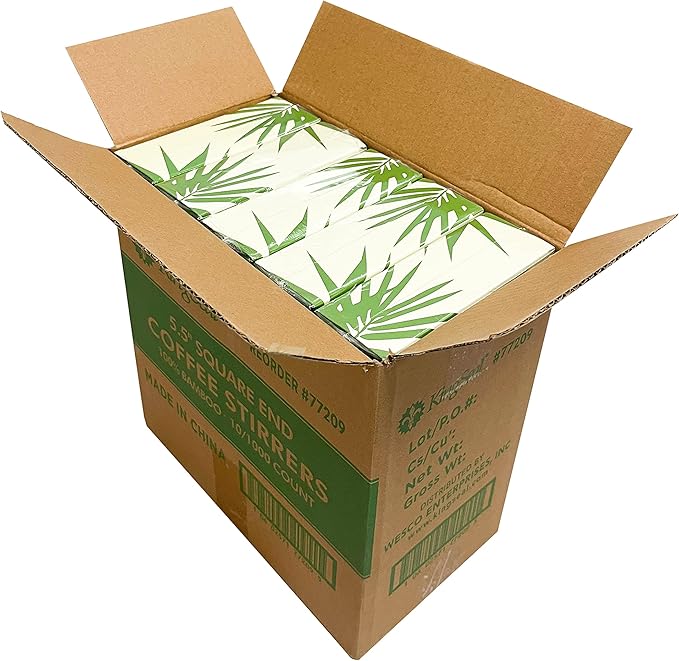 2000 Count | KingSeal Bamboo Coffee Stirrers, Stir Sticks, 5.5 inches, Square End, 100% Renewable and Biodegradable - 2 Boxes x 1000 Stirrers