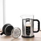Camping 34oz French Press Coffee & Tea Maker - Heat Resistant Borosilicate Glass, Stainless Steel Outer, Press On Lid, Portable Travel Design, BPA Free