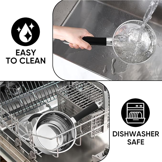 E-far 2 Quart Saucepan with Lid, Tri-Ply Base Stainless Steel Small Sauce Pan with Stay-Cool Handle, Non-toxic Kitchen Cooking Sauce Pot, Compatible with All Cooktops, Dishwasher Safe