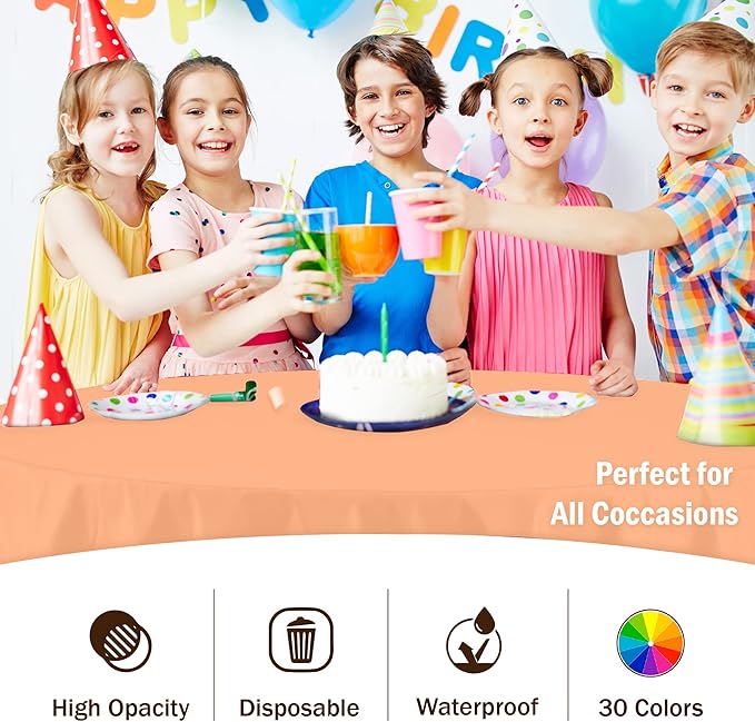 Exquisite 12-Pack Premium Plastic 84-Inch Round Tablecloth, Peach