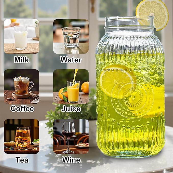 WELLIFE 64oz Mason Jars, 3 Pack Large Mason Jars Wide Mouth for Pickling, Canning, Fermenting and Food Storage, Microwave & Dishwasher Safe