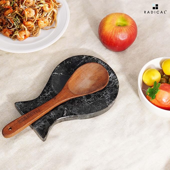Radicaln Marble Spoon Rest 8" Inches Black Handmade Spoon Holder For Kitchen Utensils, Ideal Cooking utensils, Spoon Rest For Stove Top