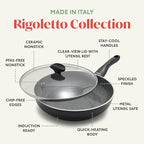 Rigoletto 3.1QT Nonstick Sauté Pan & Lid, Made in Italy, Vesuvio Layered Ceramic PFAS-Free Surface, Induction Ready, Dishwasher & Metal Utensil Safe, Granite Finish, Stay-Cool Handle, Black