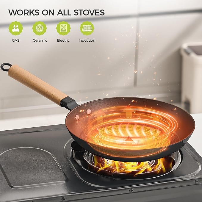 YUTANN Nonstick Frying Pan Set, 8" 10" 12" Ceramic Frying Pans, Pre-seasoned Cast Iron Pan Cookware Set with Removable Handle, Dishwasher Safe, Free of PFAS & PFOA, Compatible with All Stovetops