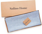 Solino Home Linen Table Runner 144 Inches Long - Athena, 100% Pure Linen Chambray Blue 14 x 144 Inch Table Runner for Dining, Summer