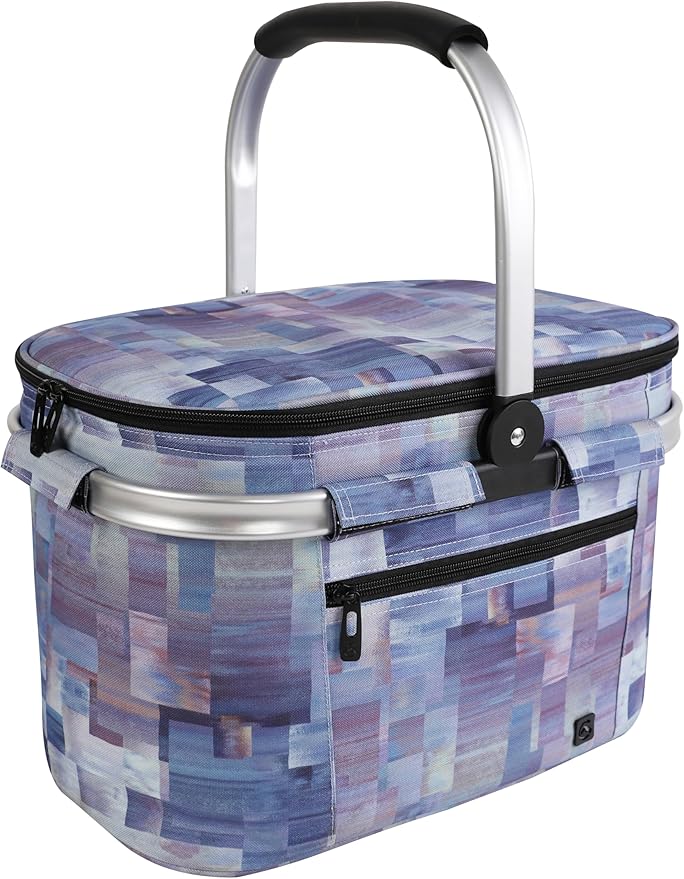 ALLCAMP Insulated Cooler Bag Portable Collapsible Picnic Basket Cooler with Sewn in Frame (Medium Purple Pattern)