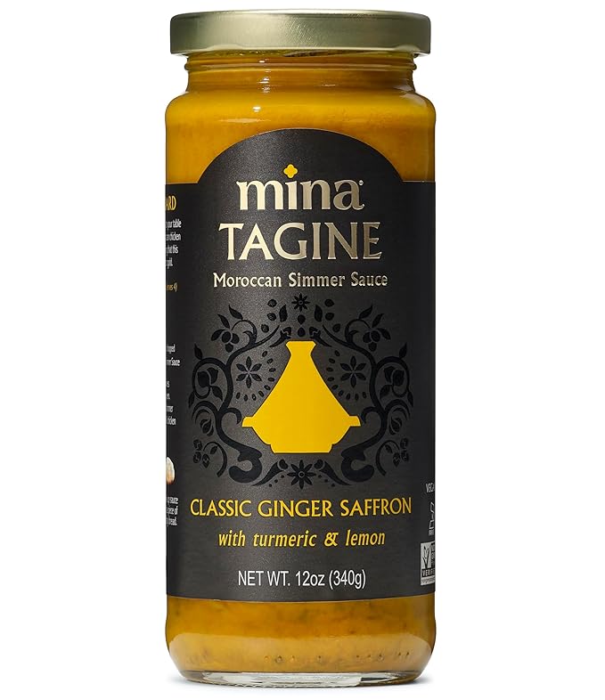 Mina Tagine Moroccan Chicken Simmer Sauce, 12 oz - Classic Ginger Saffron Made with Turmeric, Lemon & Olive Oil, Tagine Seasoning, Chicken Sauce, Garlic Sauce, Moroccan Spices