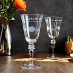 Premium Delight Wine Glasses Set of 4, 14.5 oz – Hand-Blown with Etched Long Stem, Classic Glassware for Weddings, Dinners, and Holiday Gifting (Vintage Wine Glasses)