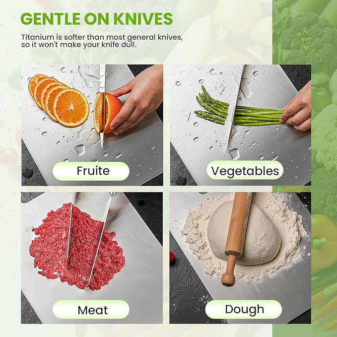 2 Pack Titanium Cutting Boards 100% Pure Titanium for Kitchen .Cutting Edge Hygiene & Durability.Double sided food-grade Titanium Cutting Board For Meats Fruits And Vegetables. Easy to Clean (18*12)