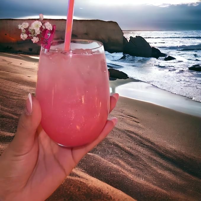 36 piece Stemless Unbreakable Crystal Clear Plastic Wine Glasses Set of 36 (12 Ounces - Pink)