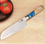 Santoku Knife 7 Inch, Ultra Sharp Japanese Chef Knife, High Carbon Stainless Steel Kitchen Knife with Gift Box and Resin Wood Handle, Ideal Gift for Men and Women