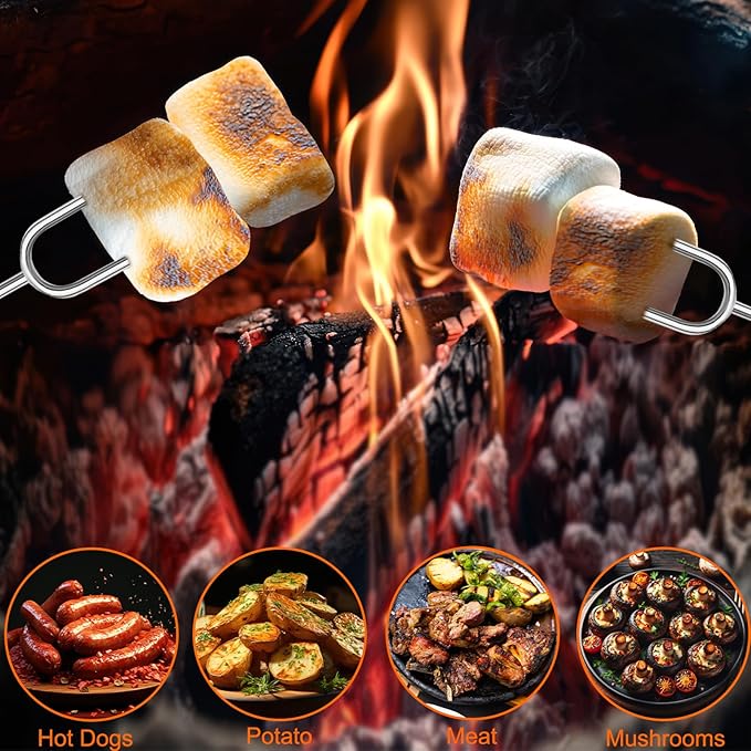 30 Pack Smores Sticks Kit, 32 Inch Marshmallow Roasting Sticks for Fire Pit, Extendable Hot Dog Smores Skewers Camping Accessories Marshmellow Forks Campfire BBQ Grill Tools, 10 Colors