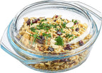 Glass Casserole Dish, Clear Glass Round Casserole Dish with Lid and Handles, 1 Quart Covered Bowl for Cooking, Baking, Serving, Microwave, Dishwasher, and Oven Safe Cookware