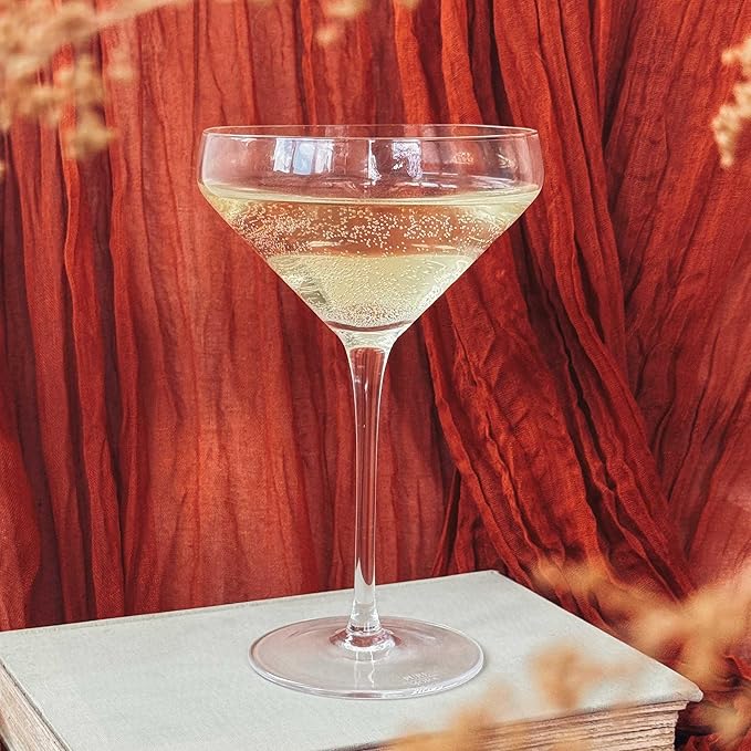 MORA PURE The Remy Coupe - Set of 4, 8oz Handblown Premium Crystal Martini Glasses for Cocktail, Gin & Tonic, Cosmopolitan, Manhattan, Bar, Fancy Mixology, etc. Modern Angle Drinking Glassware