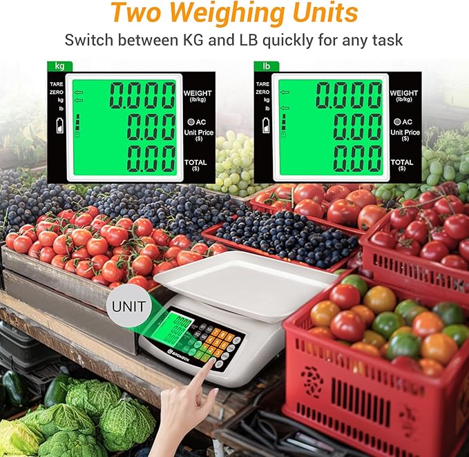 66lb/30kg Commercial Digital Kitchen Scale with Price Computing, LCD Display, KG/LB Conversion, for Food, Baking, Cooking, Meat, Includes Adapter