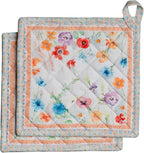 Maison d' Hermine Pot Holders Set 100% Cotton Heat Resistant Potholders 8" x 8" Hot Pads with Loop BBQ, Cooking, Baking, Grilling, Kitchen, Handling Hot Pans Spring/Summer (Pack of 2, Summer Whisper)