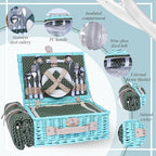 YPshuye Picnic Basket Set for 4 with Waterproof Blanket Mat Insulation Bag Wicker Blue Green Light Hawaiian Tropical Style Gift for Wedding Birthday Summer Camp Outdoor Camping Beach Travel Christmas