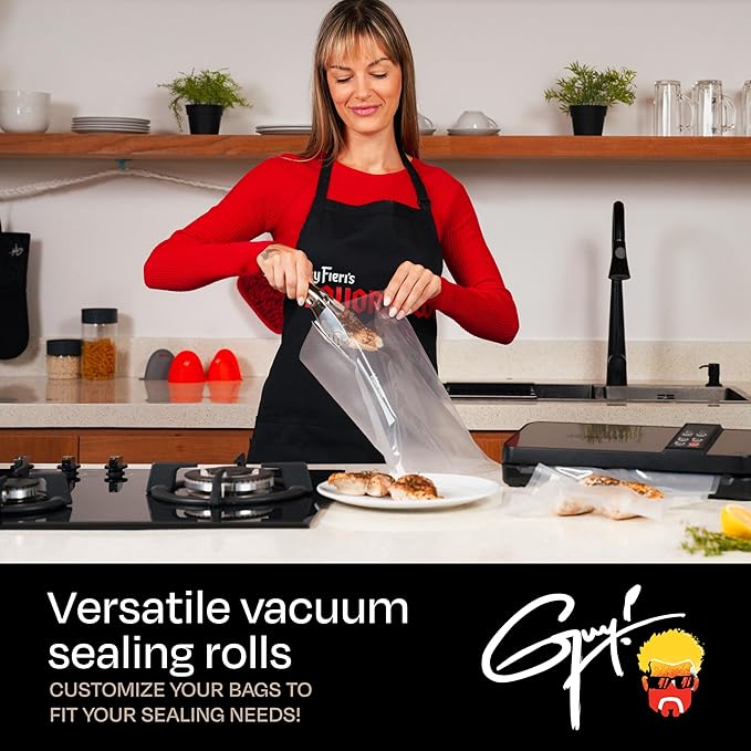 Guy Fieri's Flavortown 11” x 16’ Vacuum Seal Bag - 2-Pack BPA-Free Food Storage Bags, Freezer Safe, Locks in Flavor & Freshness, Reduces Waste, Ideal Kitchen Plastic Bags for Sealing & Preserving