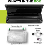 NutriChef Food Vacuum Sealer Machine, Stainless Steel & ABS Body, Automatic Sealing System for Dry and Moist Foods, LED Touch Controls, Includes Bags, Hose & Roll Cutter, 110W Suction Power, 14"x6"
