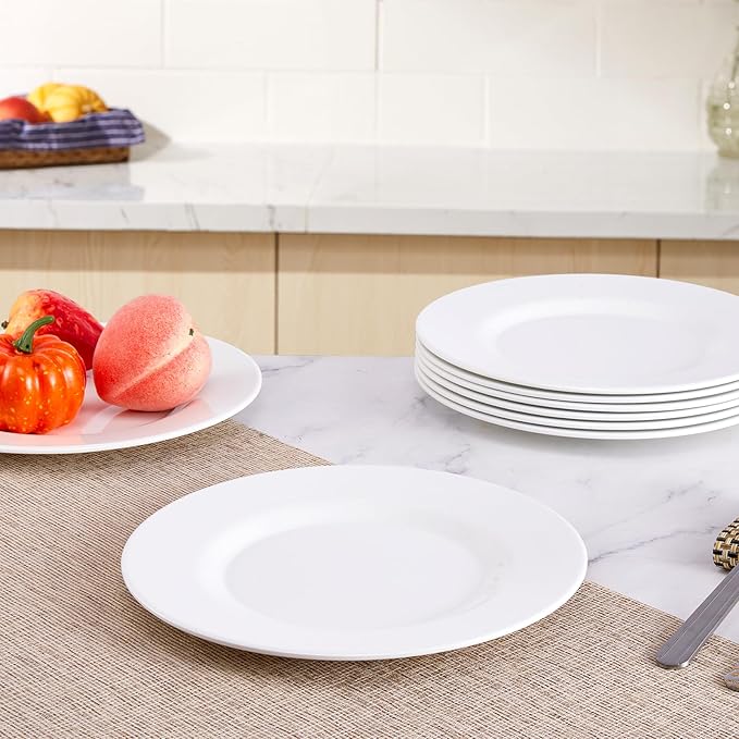Plates 10inch Melamine Dinner Plates Round White Durable Dishes Set of 8 for Salad Dessert Dinner