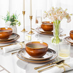 LERATIO Ceramic Dinner Plates Set of 6, 10.5 Inch Handmade Reactive Glaze Porcelain Plates, Coupe Shape Dinnerware Dishes Set for Kitchen,Oven& Microwave & Dishwasher Safe, Scratch Resistant-Kakhi