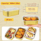 LNYZQUS 30oz Aluminum Pans Foil Baking Tins with Lids 20 Pack, 7"x5" Bread Loaf Pan Disposable Cake Tin,Heavy Duty Foil Leftover Containers,Deep To Go Containers Holders for Heating Meal Prep