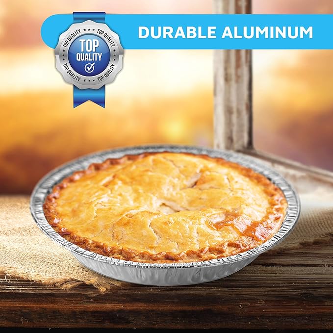 MontoPack 9” Aluminum Foil Pie Pans | Round Disposable Containers with Angled Walls for Tart Baking, Storing, Serving & Reheating | Freezer and Oven Safe, Recyclable | 50-Pack of Cake Tins