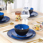 Plates and Bowls Sets for 4 - CJDC-QUELO 16-Piece Stoneware Dinnerware Sets, Ceramic Dishware Set for Indoor Kitchen Use and Formal Dining, Chip and Scratch Resistant Microwave Dishwasher Safe, Blue